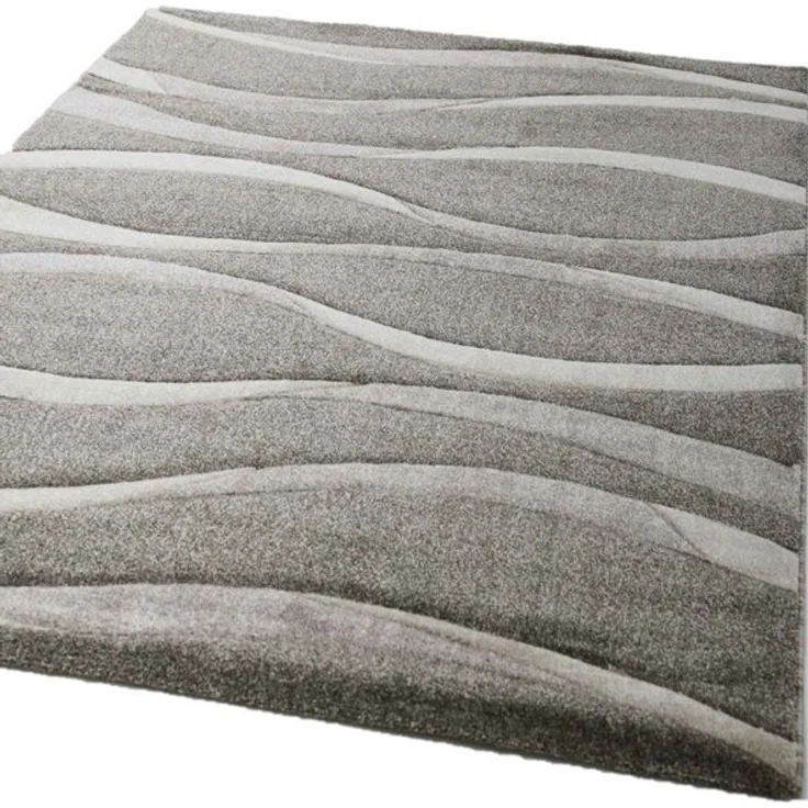 Vimoda Teppich Wohnzimmer hochwertiger Modern Wellenmuster, Rechteckig, Höhe: 12 mm, Hoch tief dichter, angenehmer Teppich in Grau Anthrazit Braun Beige – Bild 4