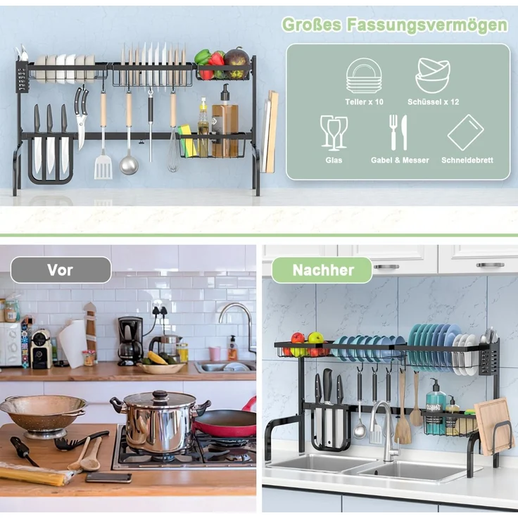 Abtropfgestell für die Spüle 2-stöckiges Geschirrabtropfgestell Breite verstellbar 53-99 cm – Bild 5
