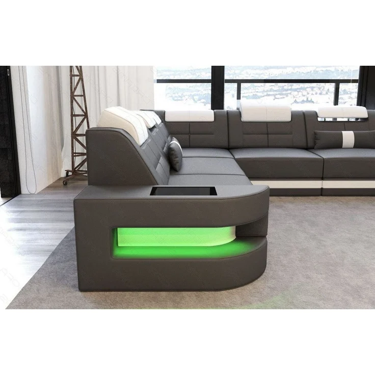 Mini Wohnlandschaft Como U Form - Ledermix - grau-weiß - Links – Bild 5