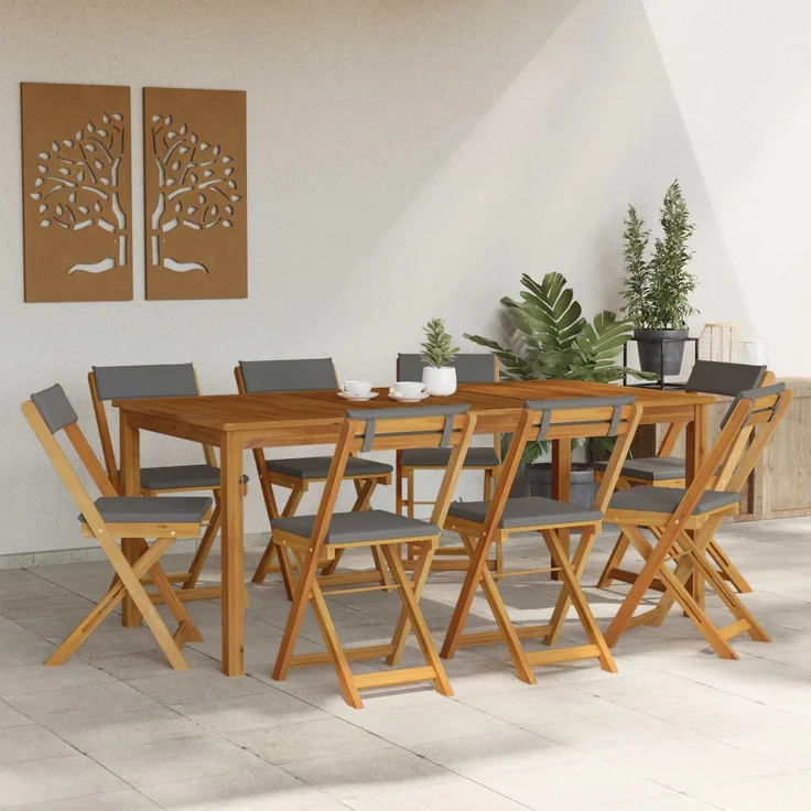 vidaXL Außen Bistro-Stühle 8 stk. Natur und Dunkelgrau 3416290 – Bild 3