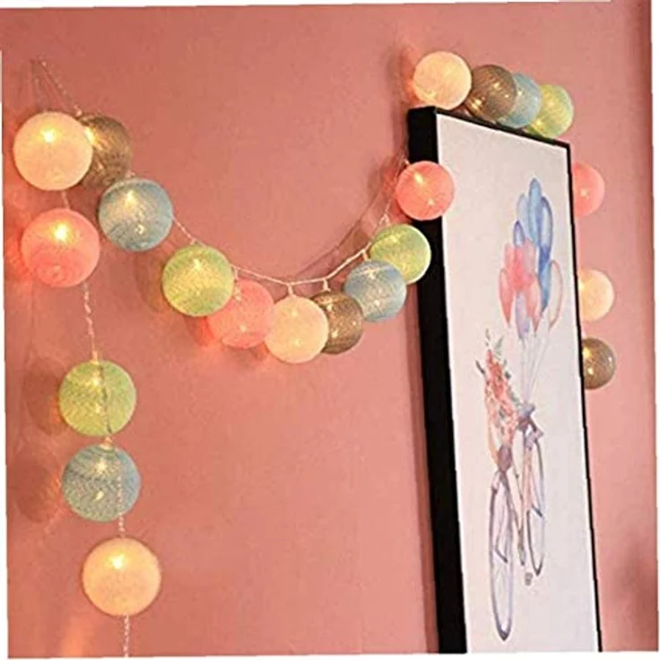 LED Lichterkette Baumwollkugeln Batteriebetrieben, 3,3m 20er Cotton Ball Lichterketten Kugeln Nachtlicht für Weihnachten, Hochzeit, Party, Zimmer, Wohnheim, Innen Deko – Bild 5