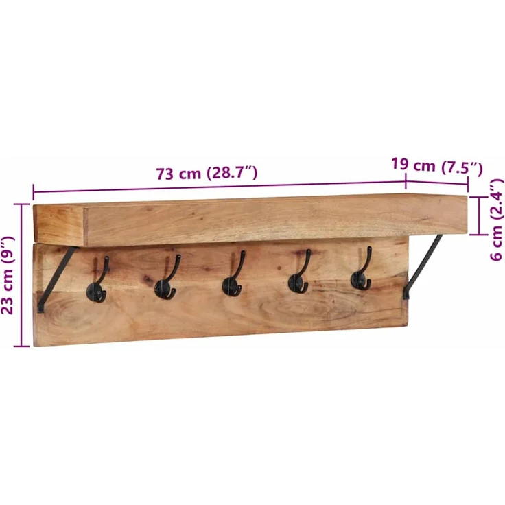 vidaXL Garderobenständer 73 x 19 x 23 cm Braun Massivholz Akazie 4102746 – Bild 12