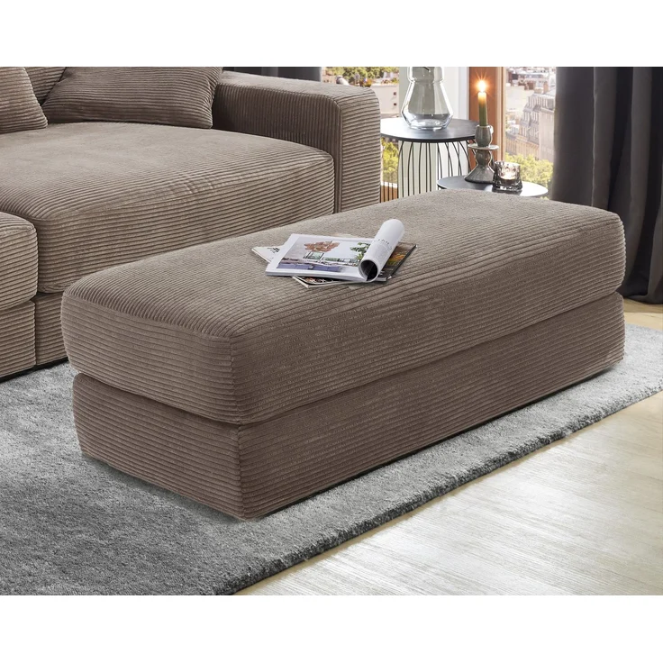 Polsterhocker 124x60 cm Federkern Sitzbank Designerhocker in Cord Braun Taupe – Bild 2