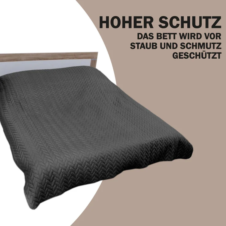 Tagesdecke XXL (220x240 cm) mit wattierter Zwischenlage (Anthrazit) Bettüberwurf - ÖKO-Tex 100, Sommerdecke gesteppt - Steppdecke, Wendedecke – Bild 3