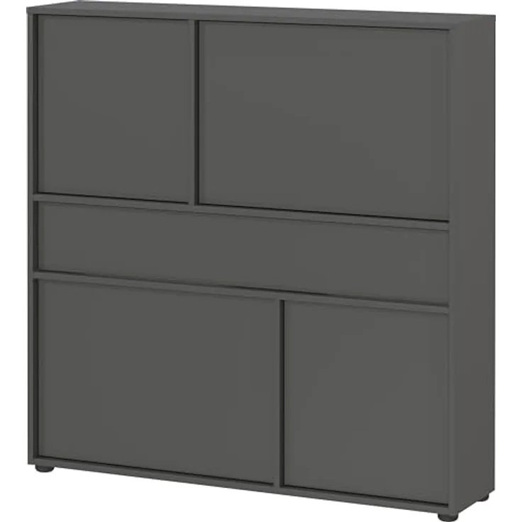 XXXL Schuhschrank Ameca, Graphit, Holzwerkstoff, stehend, 4 Fächer, 1 Schublade, 110x107x25 cm, Made in Germany