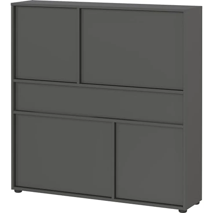 XXXL Schuhschrank Ameca, Graphit, Holzwerkstoff, stehend, 4 Fächer, 1 Schublade, 110x107x25 cm, Made in Germany – Bild 1