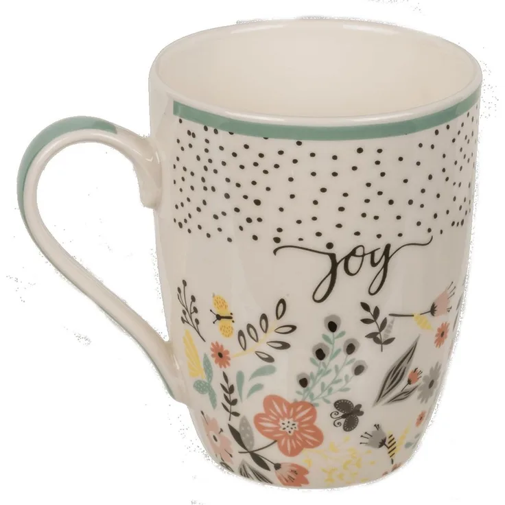 Tasse ca. 8x10,5 cm mit Spruch und Blumenmotiv bunte Kaffeetasse mit Farbakzent Joy