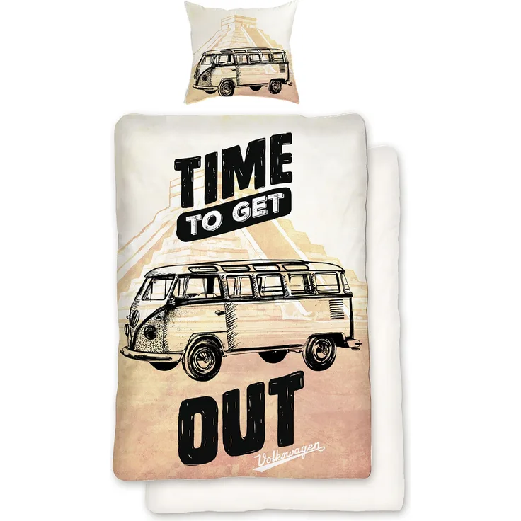 BERONAGE Wendebettwäsche VW Volkswagen Bulli Time Out Bettwäsche Linon / Renforcé 069 Bettbezug, 100% Baumwolle, 2 teilig, 135x200 + 80x80 cm