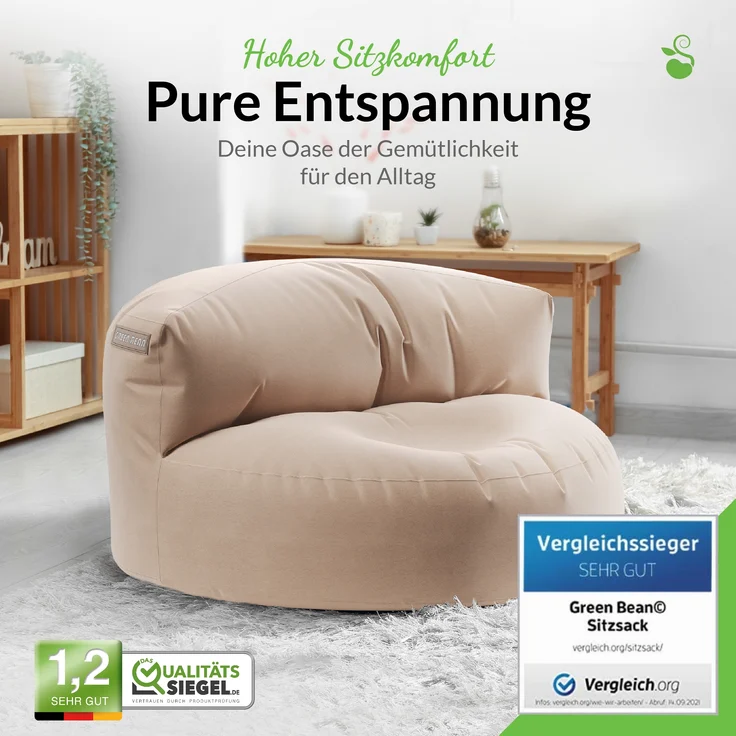 Green Bean® Sitzsack ergonomische Rückenlehne, waschbarer Bezug, mit Füllmaterial khaki, 90x50 cm – Bild 2