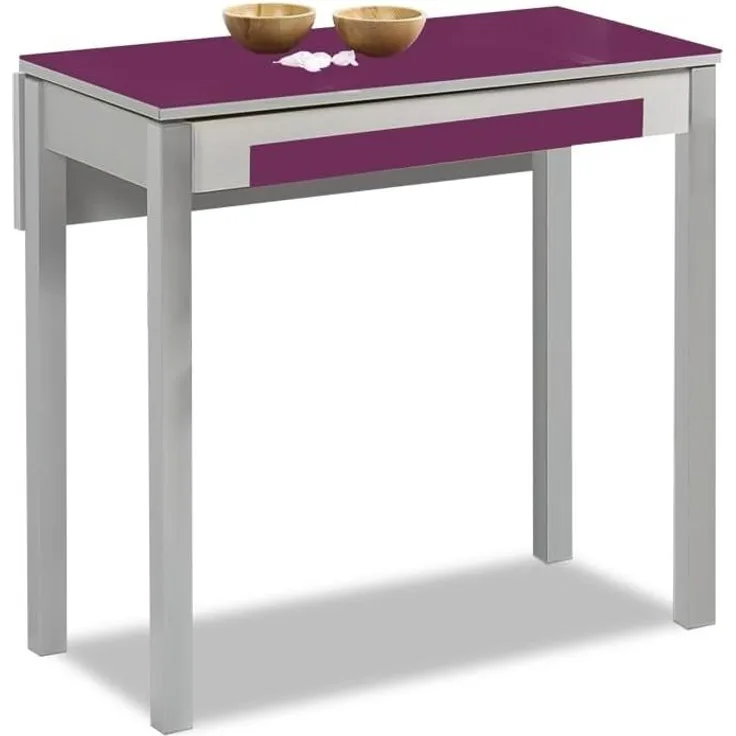 ASTIMESA Flügel fällt heraus Küchentisch, Metall Glas Holz, aubergine, 90x50 cm-extendida 90x70 cms
