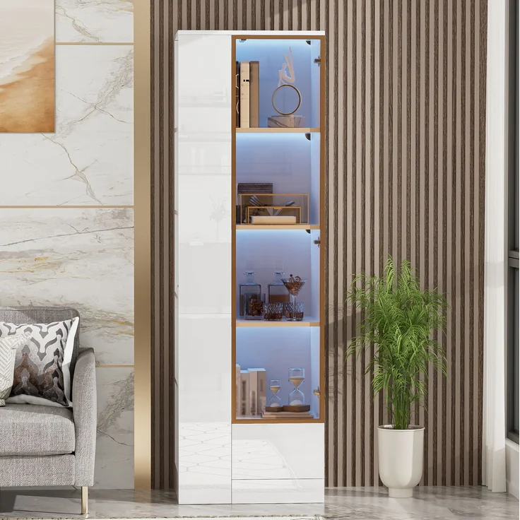 Vitrine 50 x 35 x 160 cm in Weiß mit Glastür und dimmbarer LED-Beleuchtung – Bild 4