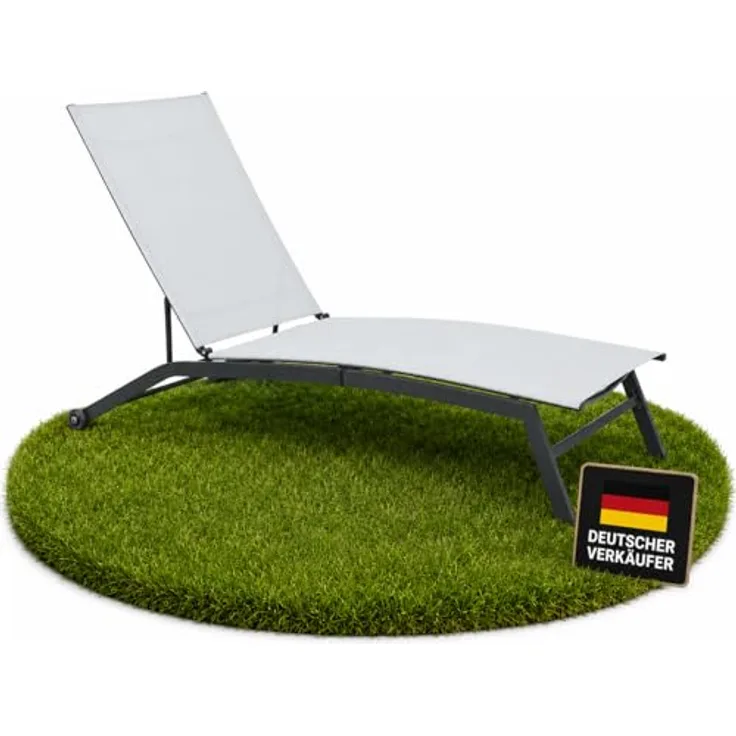 Ambia Garden Sonnenliege, Anthrazit und Weiß, Metall, 195x90x63 cm, wetterbeständig, verstellbare Rückenlehne mit Rädern am Kopfende