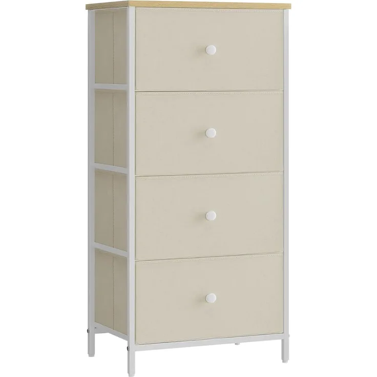 Songmics 'STL314W01' Kommode mit 4 Stoff-Schubladen, Holz / Stahl kamelgelb-cremeweiß, 91,7 x 30 x 45 cm