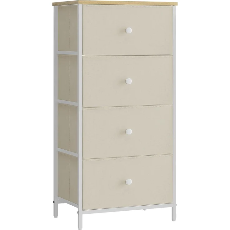 Songmics 'STL314W01' Kommode mit 4 Stoff-Schubladen, Holz / Stahl kamelgelb-cremeweiß, 91,7 x 30 x 45 cm