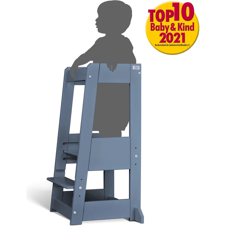 tiSsi 'Felix' Lernturm, Tritt 3-fach höhenverstellbar, Buche tauben blau, Massivholz – Bild 7