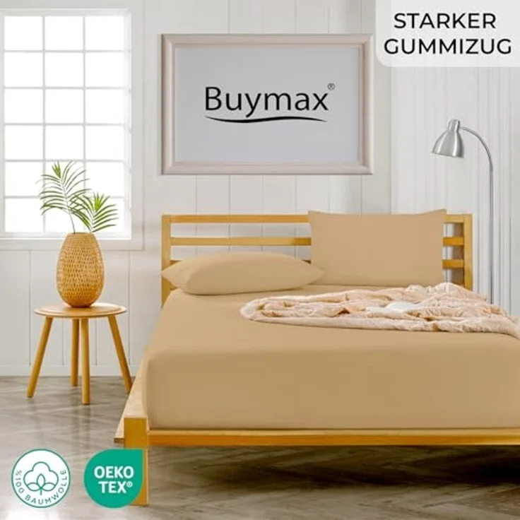 Buymax® Spannbettlaken 60x120 cm Baumwolle 100% Kinderbett Spannbetttuch Baby Bettlaken Jersey, Matratzenhöhe bis 15 cm, Farbe Sand – Bild 2
