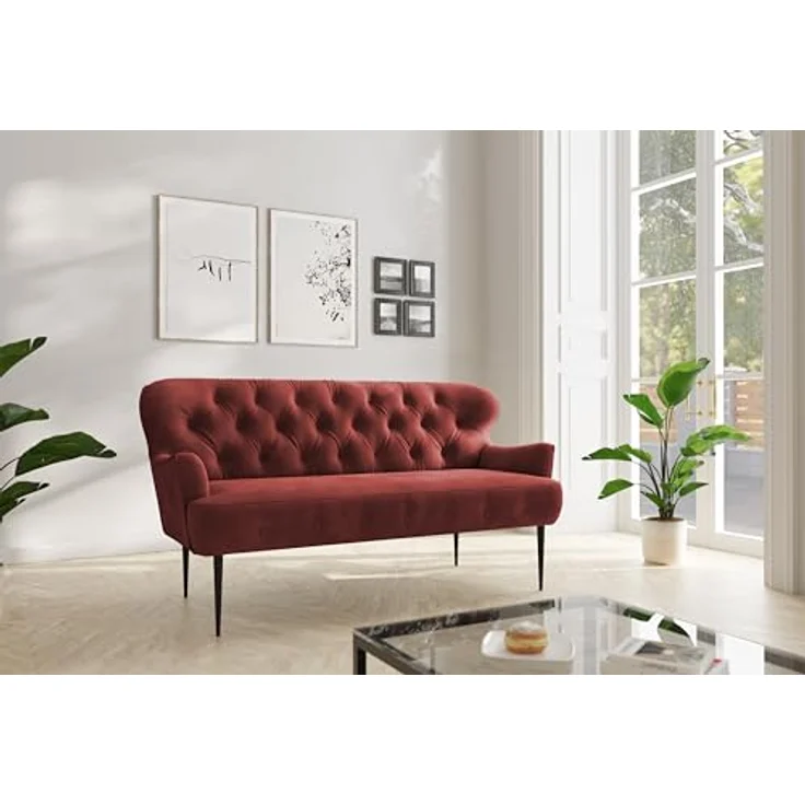 CAVADORE 3-Sitzer Küchensofa Amba, Trendige Sitzbank für Küche oder Esszimmer / 193 x 97 x 87 / Hochwertiges Mikrofaser: Rot – Bild 3