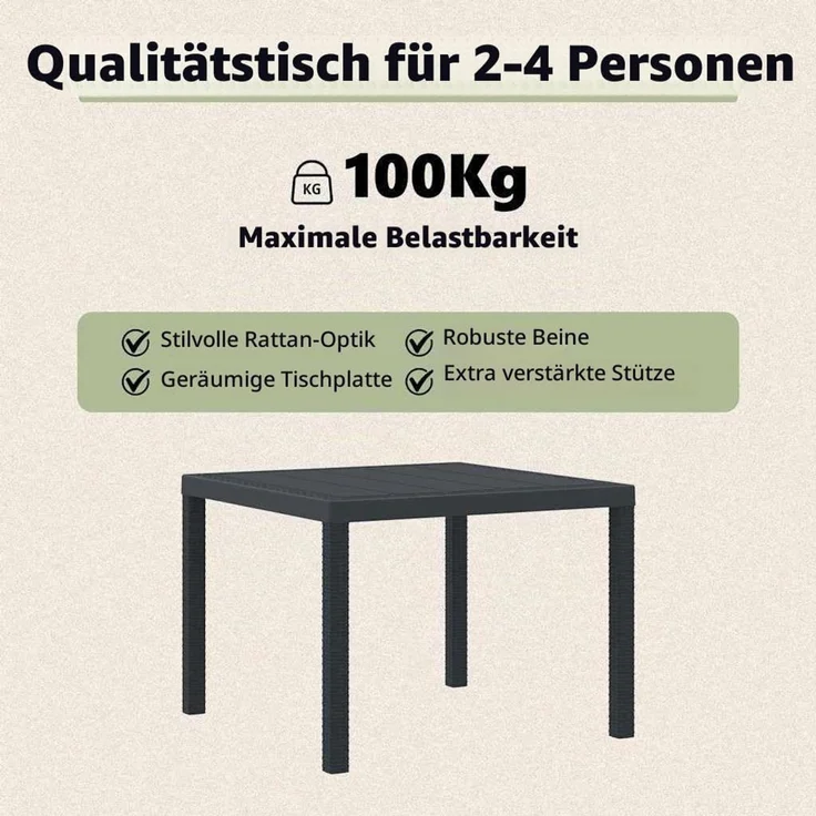 vidaXL Gartentisch Anthrazit 100 x 100 x 73 cm Poly-Rattan 871680 – Bild 5