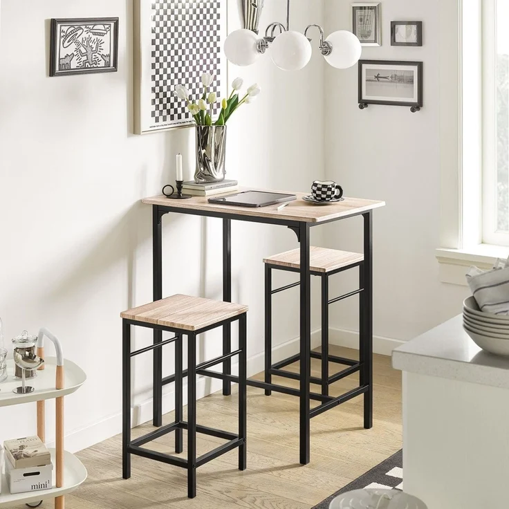 SoBuy OGT10-N Bartisch-Set mit 2 Hockern, MDF, PVC-Beschichtung, Helle Eiche, 80 x 87 x 50 cm – Bild 2