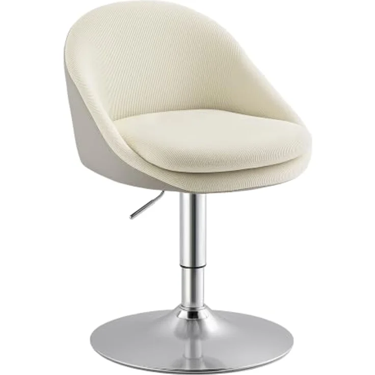 VASAGLE Schminkstuhl, Höhenverstellbarer Drehstuhl, mit Rückenlehne, Cord | Stuhl für Schminktisch, 360° Drehbar, für Esszimmer und Wohnzimmer, Hellmokkafarben, Lenna Kollektion LJB100L101 – Bild 1