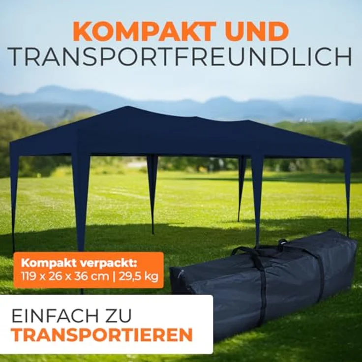Kronenburg Faltpavillon wasserdicht Pavillon, Gartenzelt, 3x6 m - mit UV Schutz 50+, Blau – Bild 7