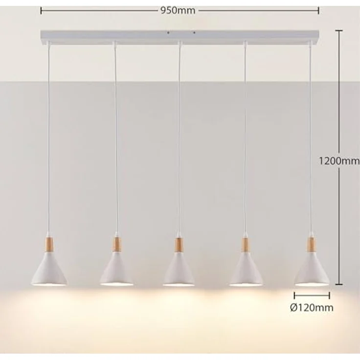 Lindby Pendelleuchte 'Arina', 5-flammig aus Metall und Holz, weiß, E14 max. 8W, 100 x 12 cm, Scandi Design für Wohnzimmer und Esszimmer – Bild 4