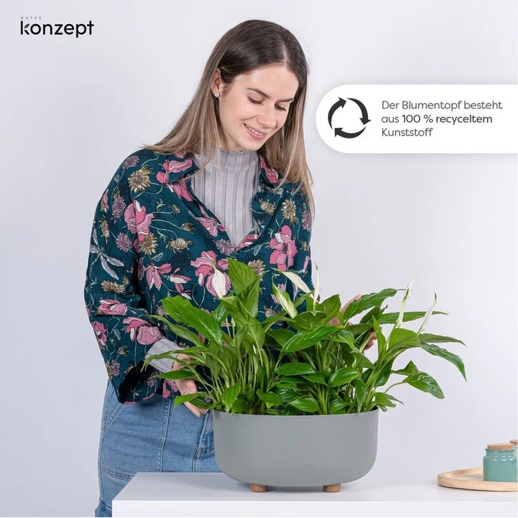 KONZEPT Blumentopf mit Füßen Ø 30 cm, Höhe 14 cm, für innen & außen, Kratzfest, Leicht, UV-beständig, Wetterfest, mit Füßen – Bild 2