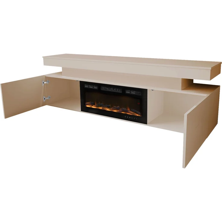 TV-Lowboard EF 2D Glossa Bis mit Kamin (Farbe: Wüstensand, mit weißer LED-Beleuchtung) – Bild 4