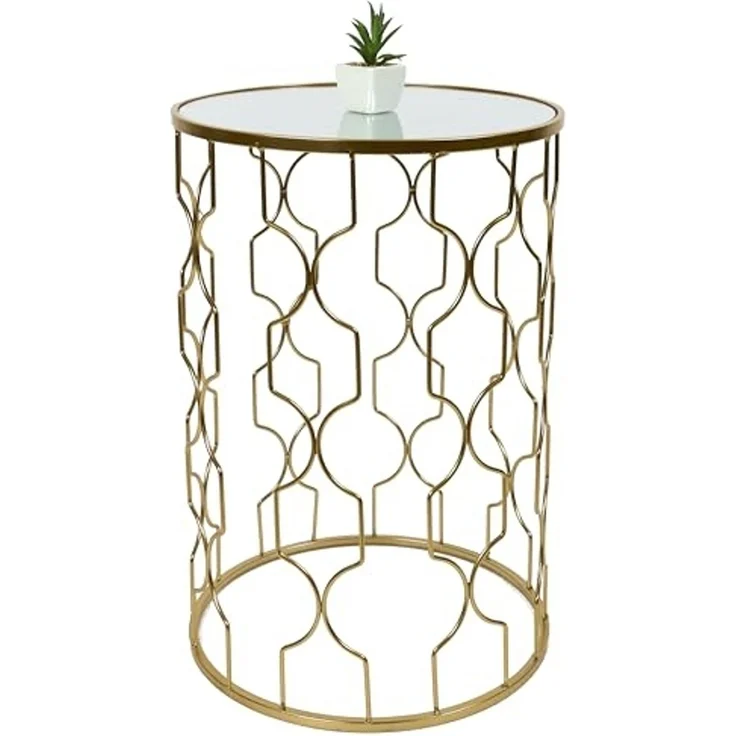 HOME DECO FACTORY, HD0444, Eleganter Satztisch aus Glas und Gold, zeitgenössisches Design, praktisch und modular, ideal für Wohnzimmer oder Leseecke, Maße 38 x 55 x 38 cm, Farbe Gold – Bild 5