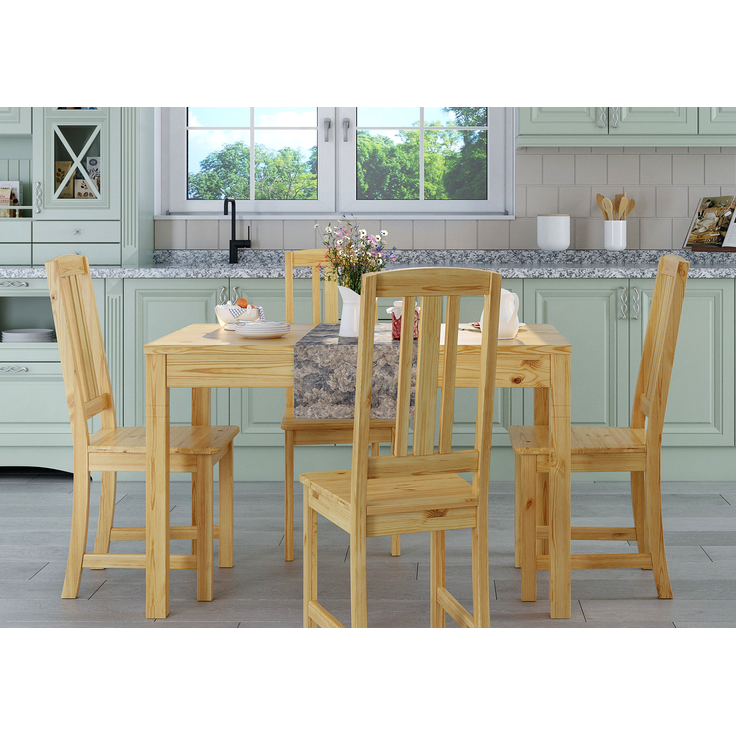 Vollholz-Essgruppe mit Tisch und 4 Stühle Kiefer Massivholz natur 90.70-51 B-Set 22 – Bild 2
