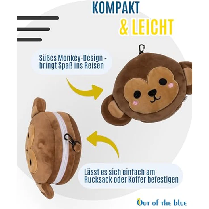 Plüsch Reisekissen für Kinder mit Augenmaske verschiedene Ausführungen 2in1 Affe – Bild 5