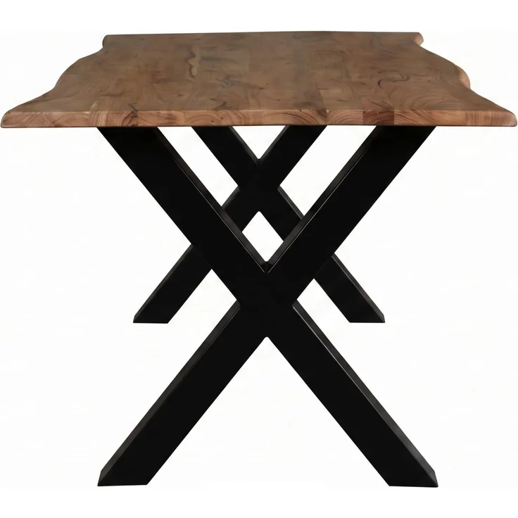 LC Home Esstisch »Lund« 140x75 cm Akazie massiv – Massivholztisch mit Baumkante & schwarzem X-Gestell – Bild 5