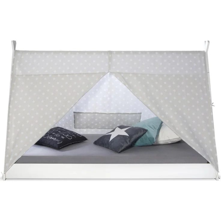 Kinderbett TIPI 90x200 Jugendbett weiß grau Holzbett Kinderzimmer Stoff – Bild 3