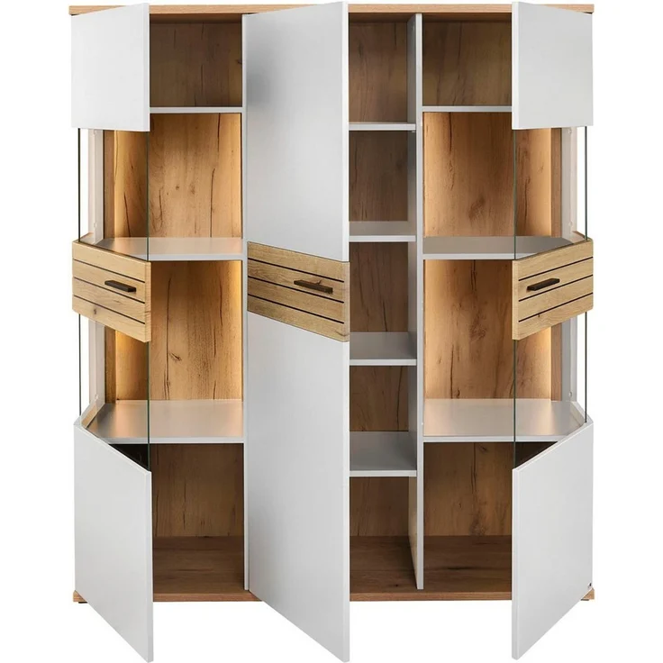 set one by Musterring Vitrine Quincy (1-St) Mit 4 Glasausschnitten und LED, in 2 Farben erhältlich, 134,8 cm – Bild 4