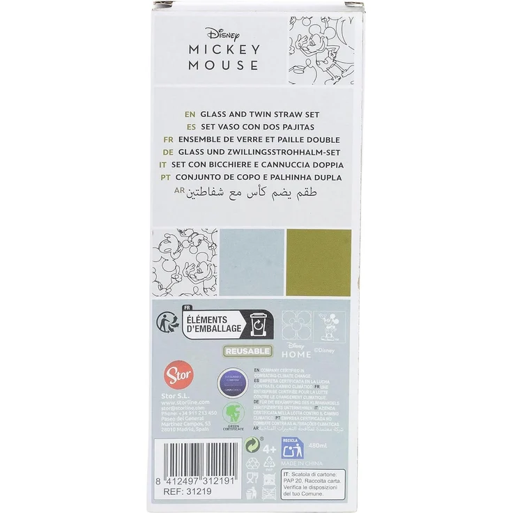 Disney Mickey Mouse Glas 480 ml mit 2 Edelstahl Trinkhalmen – Bild 4