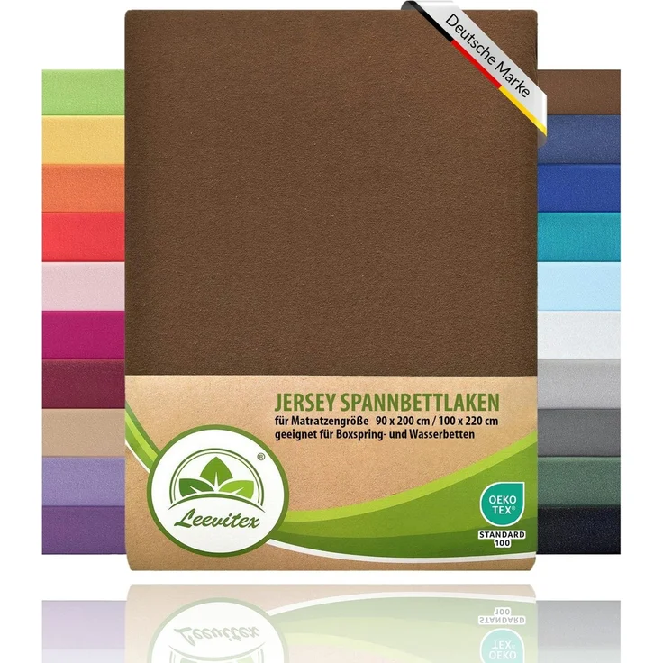 leevitex® Spannbettlaken, Premium 170g/m², Gummizug: rundum, schwer und dick, 100% Jersey-Baumwolle, Schokobraun / Dunkelbraun, 90 x 200 - 100 x 220 cm – Bild 1