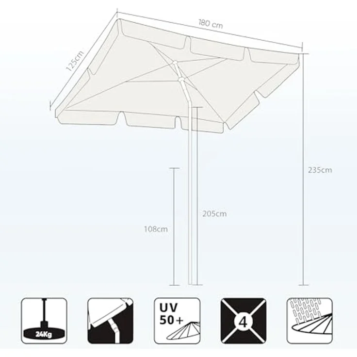 Sekey Rechteckschirm Sonnenschirm Rechteckig Balkon Balkonschirm Knickbar, LxB: 210,00x140,00 cm, UV50+ Sonnenschutz, für Terrasse – Bild 7