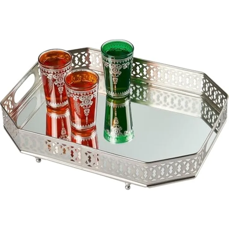Marrakesch Orient & Mediterran Interior Tablett Spiegeltablett Eckiges Tablett Agata 34cm groß Ramadan Deko, Handarbeit