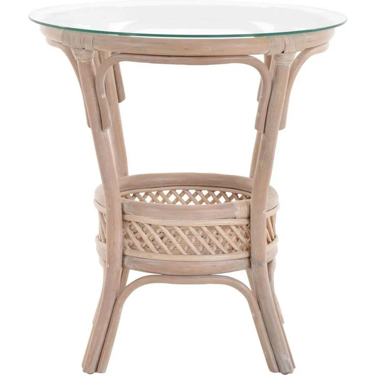 Krines Home Beistelltisch RattanTisch Beistelltisch Landhaus Rattantisch mit Glasplatte, Ø 59cm, Wohnzimmer Kaffetisch – Bild 2