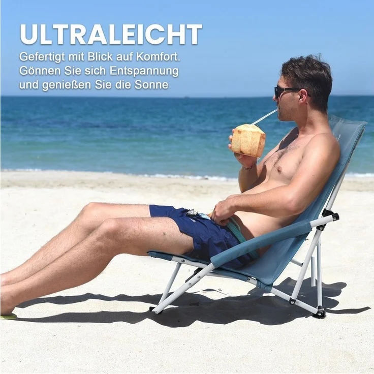 HOMECALL Klappstuhl Strandliegestuhl Klappbar leicht niedriger Strandstuhl Campingstuhl (1 St), Bequeme Rückenlehne, Gepolsterte Armlehnen, bis 120 kg – Bild 3