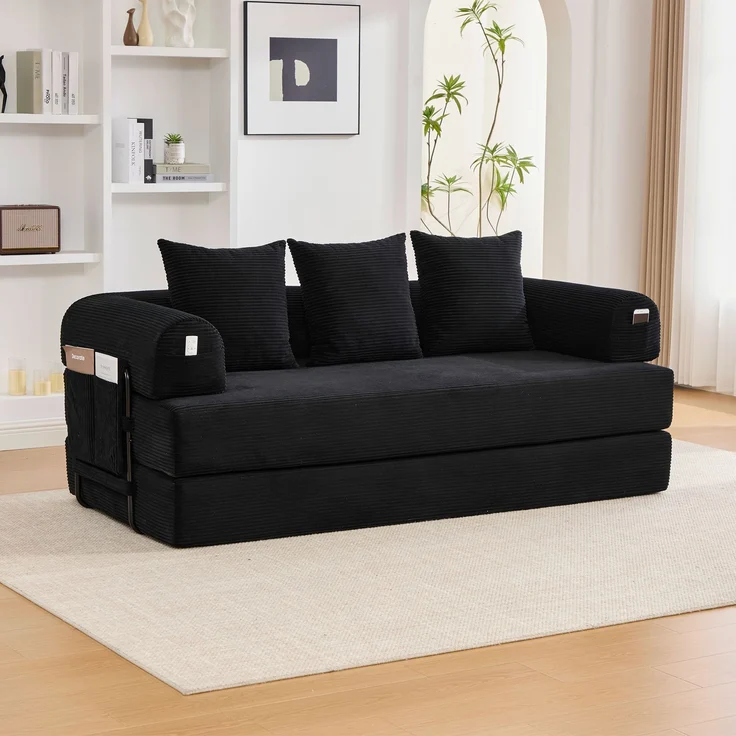 ZUBALIYA Ecksofa 94x67 cm, mit Leiter, mit Cordbezug, mit breiten Armlehnen, modular aufgebaut, mit Schaumstoffpolsterung, Schwarz – Bild 10