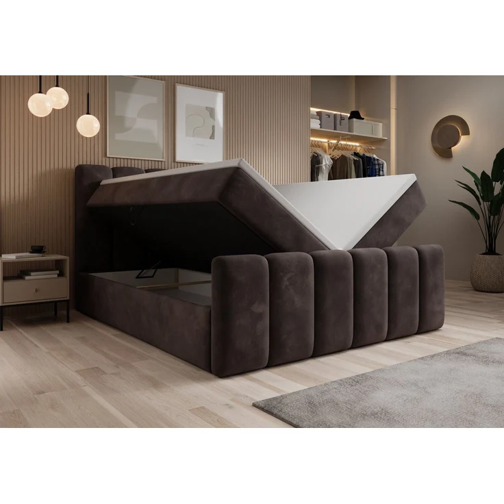 thematys Boxbett mit Bettkasten 160x200cm, mit Bonnellfederkernmatratze H3, Bouclé/Velours, mit Stauraum, mit 3 cm Topper, Espresso (Velluto 06), Art.-Nr. S0ZH40NOQF2 – Bild 4