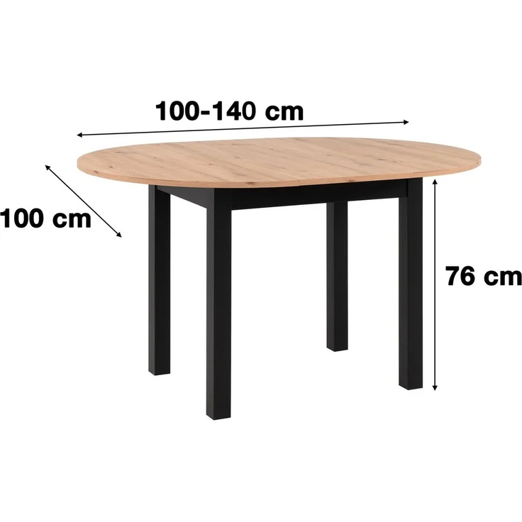 Newroom Esstisch Schwarz 100 cm, ausziehbar bis 140cm Weiß Küchentisch Speisetisch – Bild 3