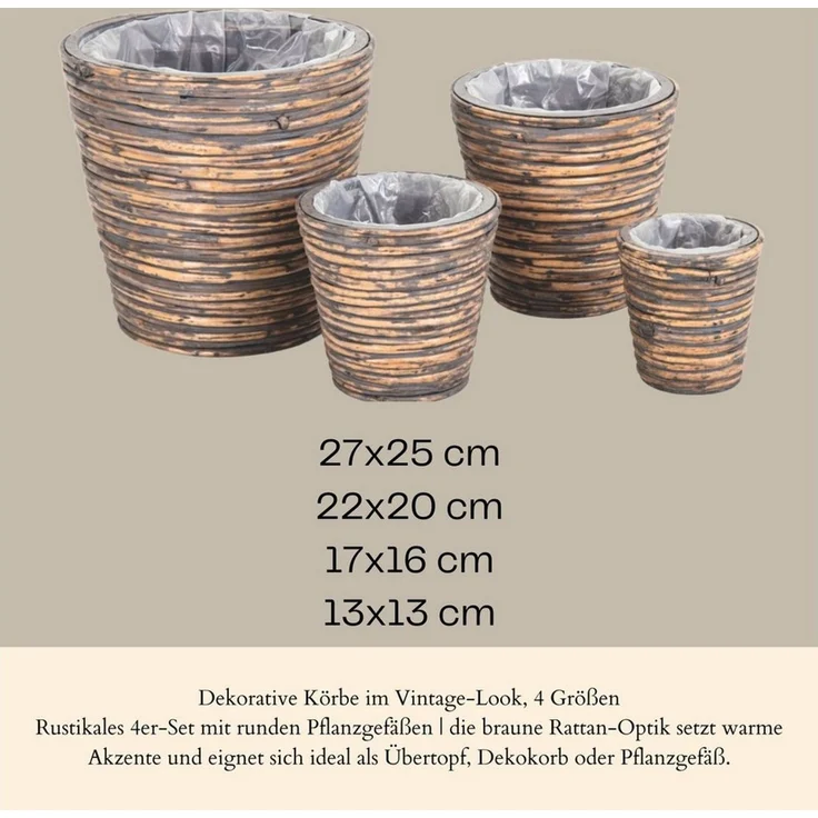 Marrakesch Orient & Mediterran Interior Übertopf 4er Set Boho Pflanzkorb Rattan handgefertigt in Braun 27 cm Dekoration (4 St), Handarbeit – Bild 3