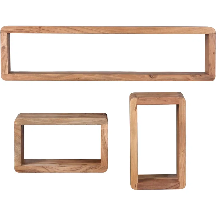 Wohnling Design Wandregal 3er Set Massiv Holzregale Akazie Landhausstil