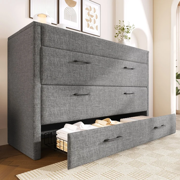 Schrankbett 140×200 cm mit USB, Typ-C und Schublade, Grau, ohne Matratze – Bild 2