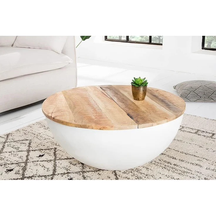 riess-ambiente Couchtisch INDUSTRIAL STORAGE Ø70cm weiß / natur (Einzelartikel, 1-St), Wohnzimmer · Mango-Massivholz · rund · mit Stauraum · Metall · Design – Bild 4