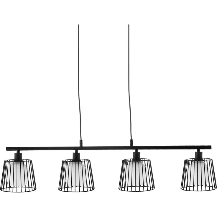 Pendelleuchte, Gitter schwarz, Glas weiß, H 150 cm