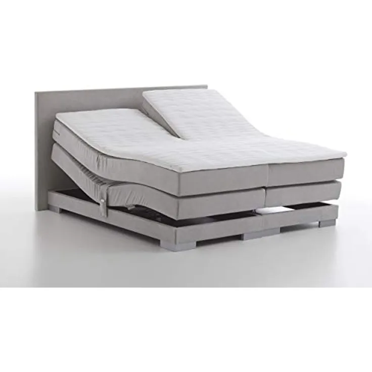 Atlantic Home Collection MONA Boxspringbett mit elektronischer Kopf-und Fußteilverstellung, Härtegrad 3, Hellgrau, 160 x 200 cm