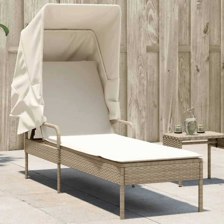vidaXL Sonnenliege mit Dach Beige Poly Rattan 368192 – Bild 1